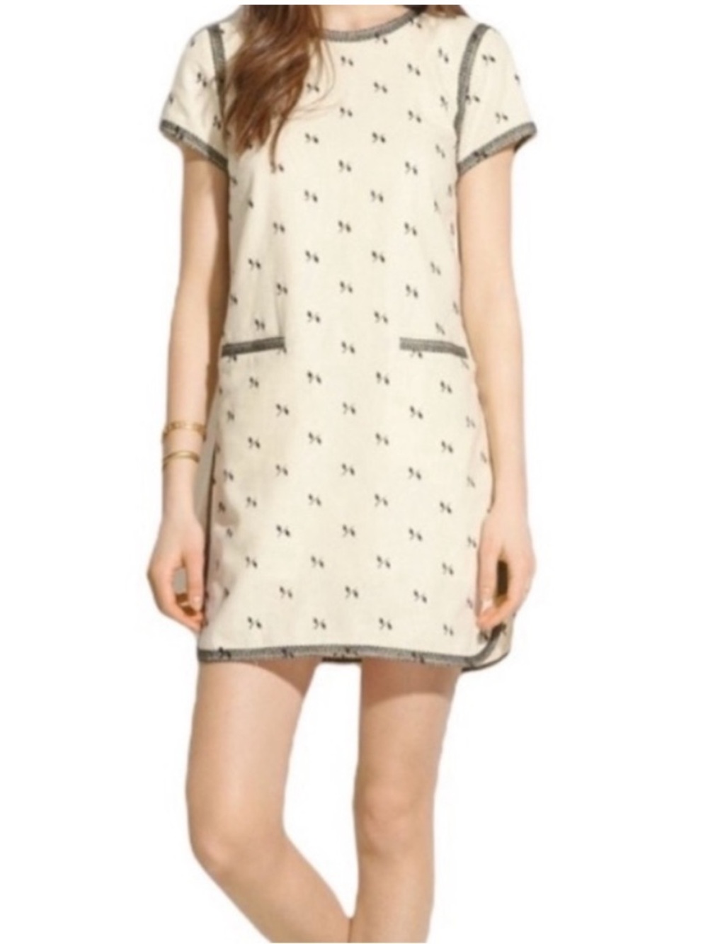Madewell Lightstitch Embroidered Tunic Shift Dress Ivory Black Size S